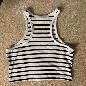 Divided Black and White Striped Crop Top